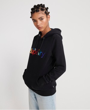 Superdry Classic Rainbow Embroidered Női Kapucnis Pulóver Fekete | ZOEHU8251